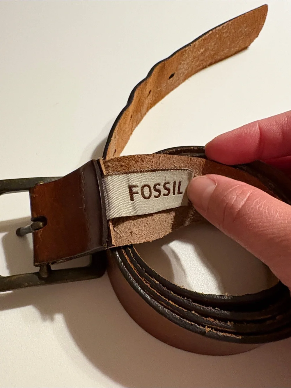 Fossil cowhide Classic Brown Leather Men's Belt with Brushed Metal Buckle Sz 38